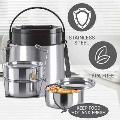 Milton Classic Stainless Steel PU Insulated Lunch Carrier Set of 3