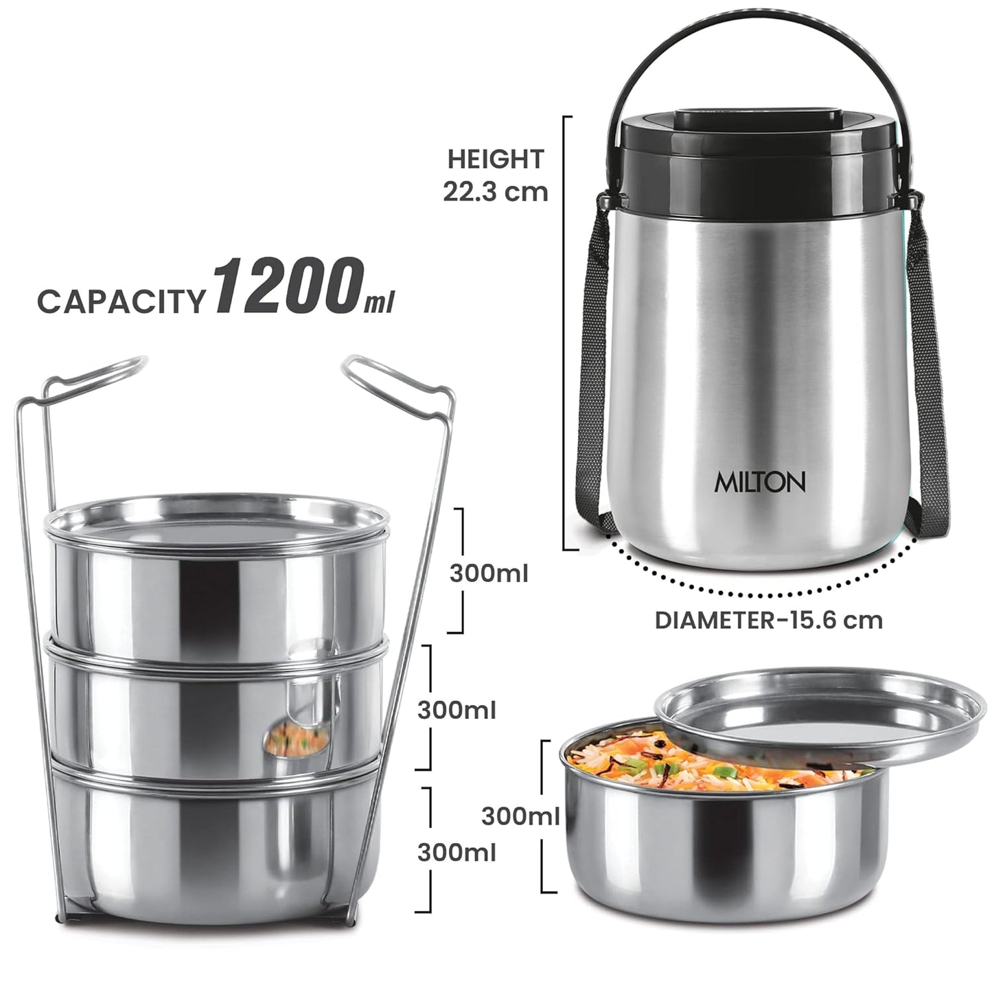 Milton Classic Stainless Steel PU Insulated Lunch Carrier Set of 4