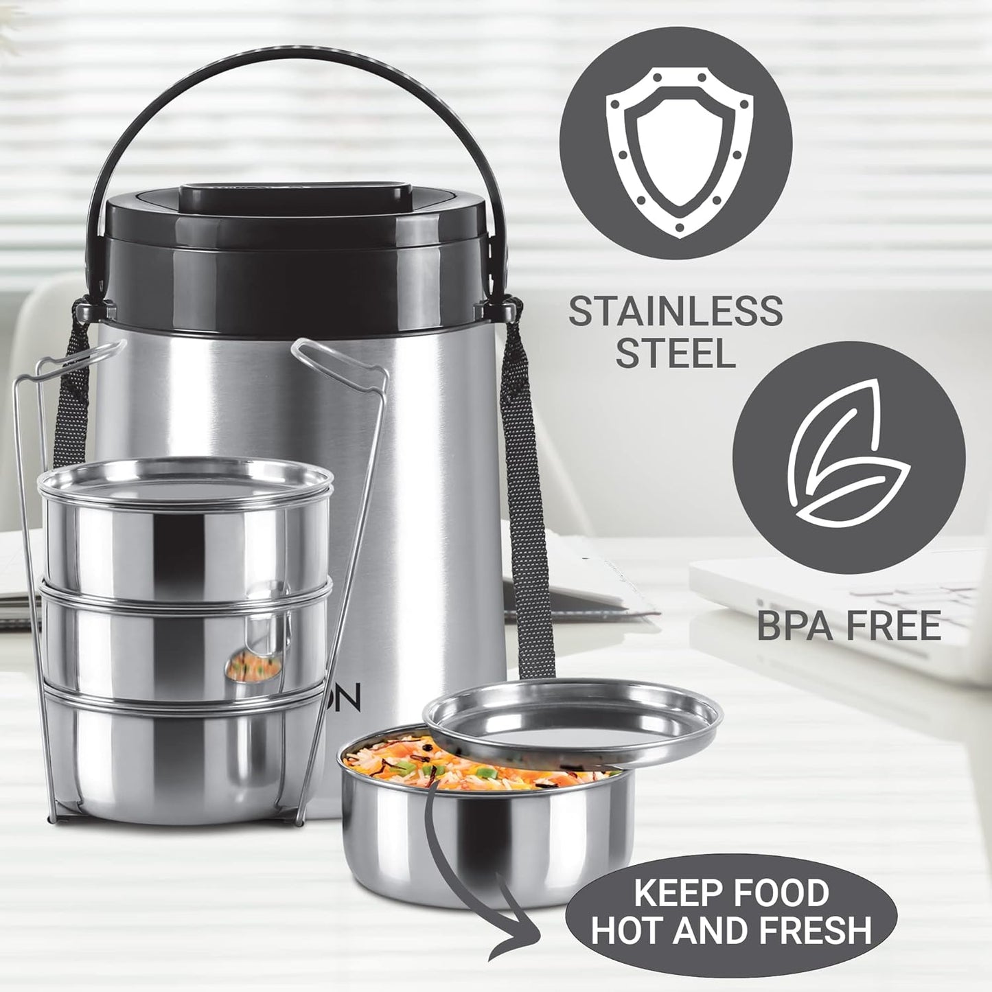 Milton Classic Stainless Steel PU Insulated Lunch Carrier Set of 4