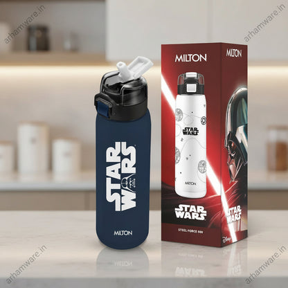 Milton Steel Force 900 Stainless Steel Bottle - Outside Plastic Inside Stainless Steel (Twin Flow: Gulper Plus Straw Sipper)