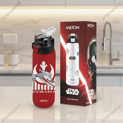 Milton Steel Force 900 Stainless Steel Bottle - Outside Plastic Inside Stainless Steel (Twin Flow: Gulper Plus Straw Sipper)