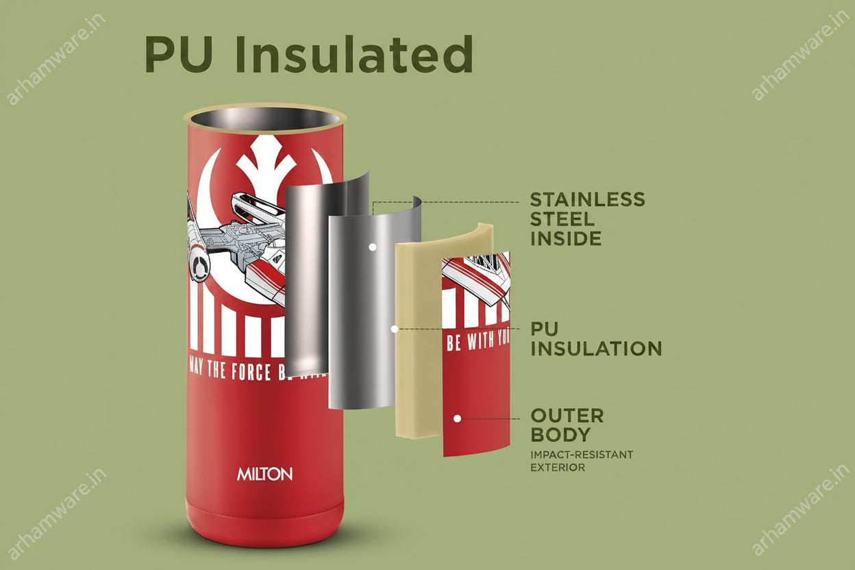 Milton Steel Force 900 Stainless Steel Bottle - Outside Plastic Inside Stainless Steel (Twin Flow: Gulper Plus Straw Sipper)