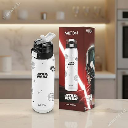 Milton Steel Force 900 Stainless Steel Bottle - Outside Plastic Inside Stainless Steel (Twin Flow: Gulper Plus Straw Sipper)