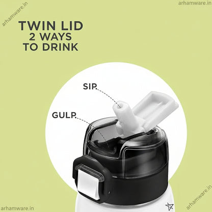 Milton Steel Force 900 Stainless Steel Bottle - Outside Plastic Inside Stainless Steel (Twin Flow: Gulper Plus Straw Sipper)
