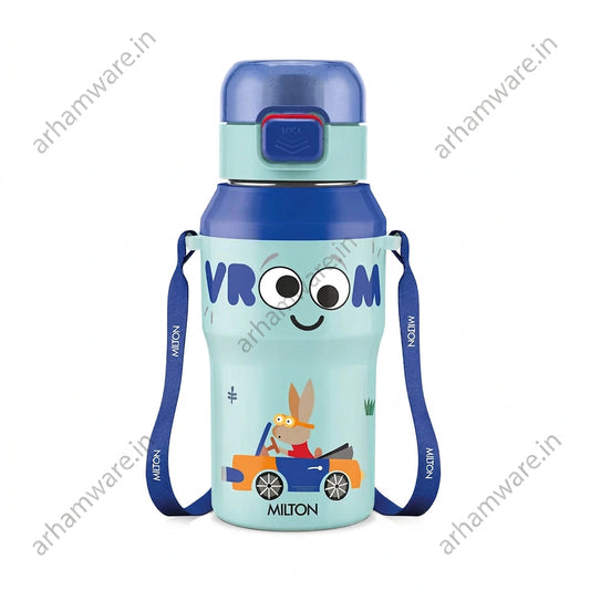 Milton Steel Helio 400 Stainless Steel Bottle - Outside Plastic Inside Stainless Steel (Twin Flow: Gulper Plus Straw Sipper)