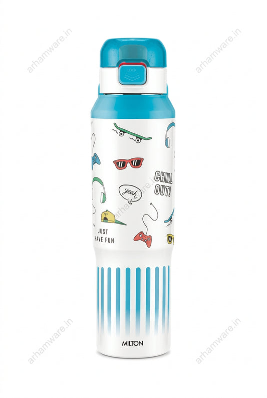 Milton Steel Helio 900 Stainless Steel Bottle - Outside Plastic Inside Stainless Steel (Twin Flow: Gulper Plus Straw Sipper)