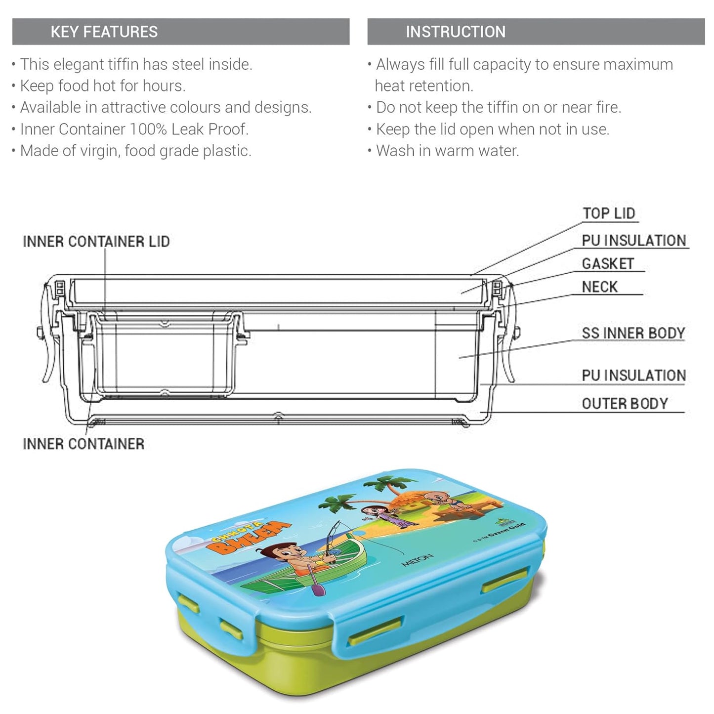 Milton Steely Elite Big Kids Lunch Box with Inner Container