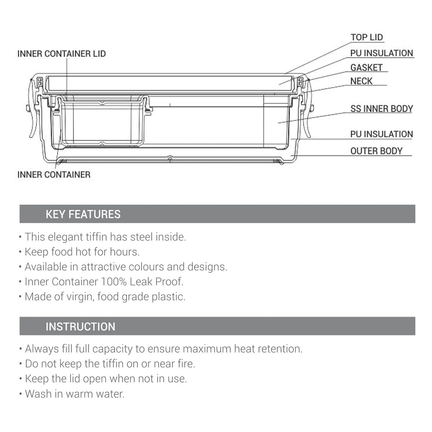 Milton Steely Prime Small Kids Lunch Box with Inner Container