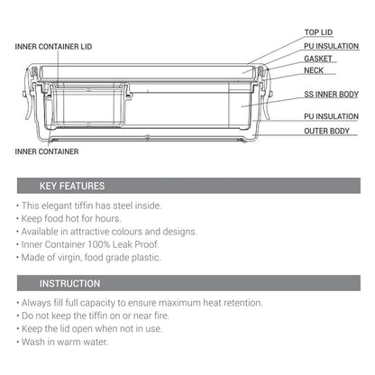 Milton Steely Prime Small Kids Lunch Box with Inner Container
