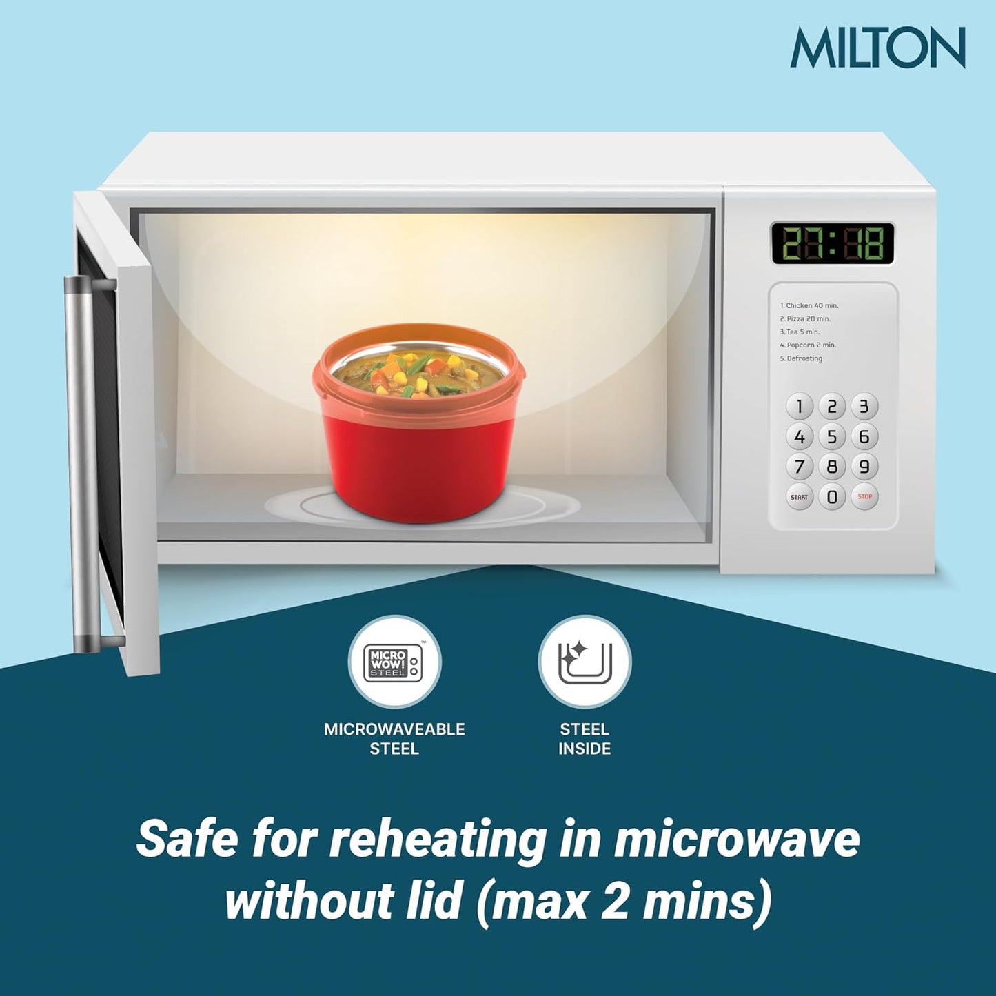 Milton Town Case Microwavable Lunch Box Outside Plastic, Inside Stainless Steel with Bag