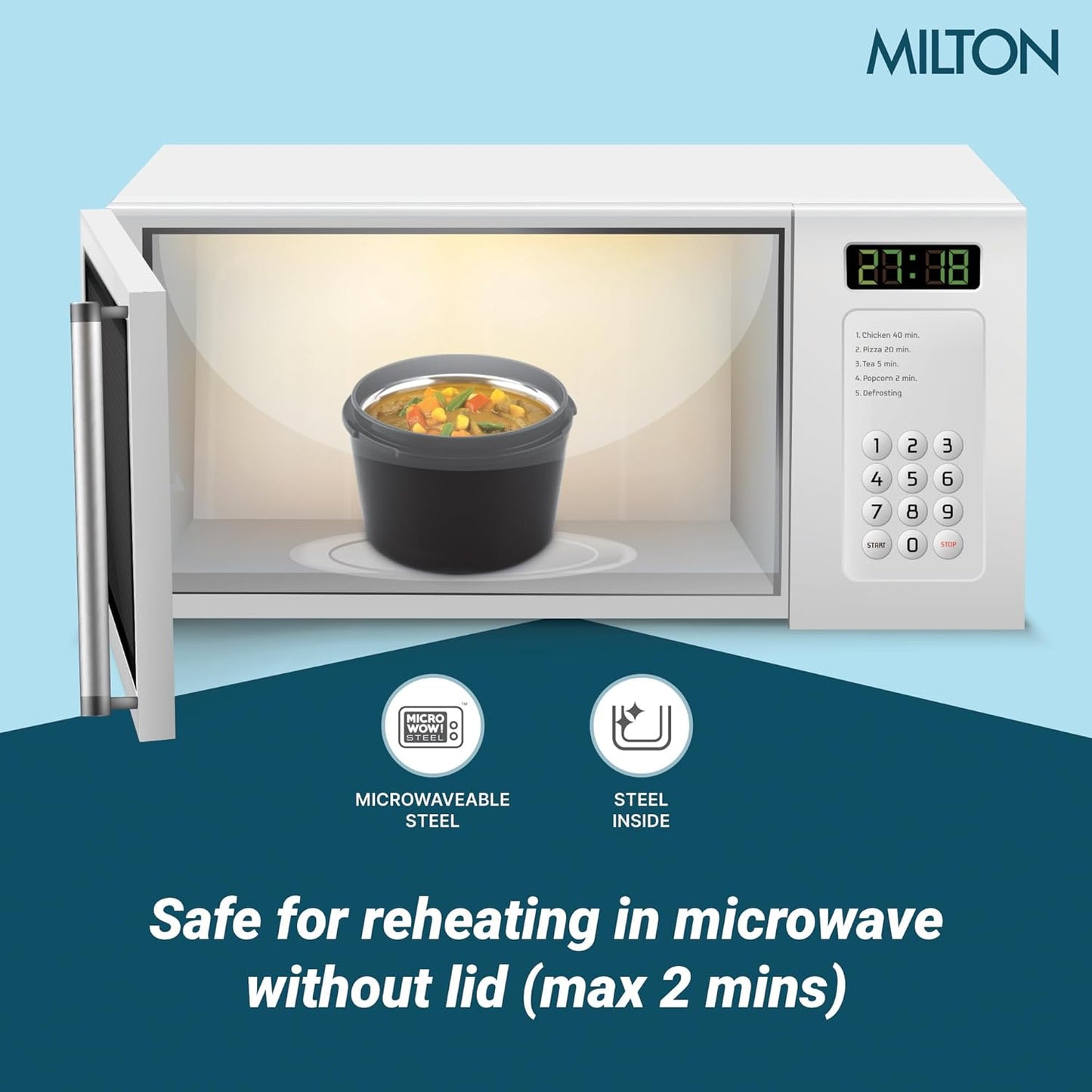 Milton Town Case Microwavable Lunch Box Outside Plastic, Inside Stainless Steel with Bag