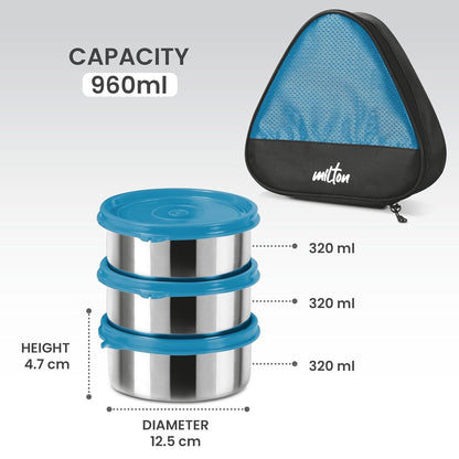 Milton Trident Stainless Steel Lunch Set 3 Container with Bag