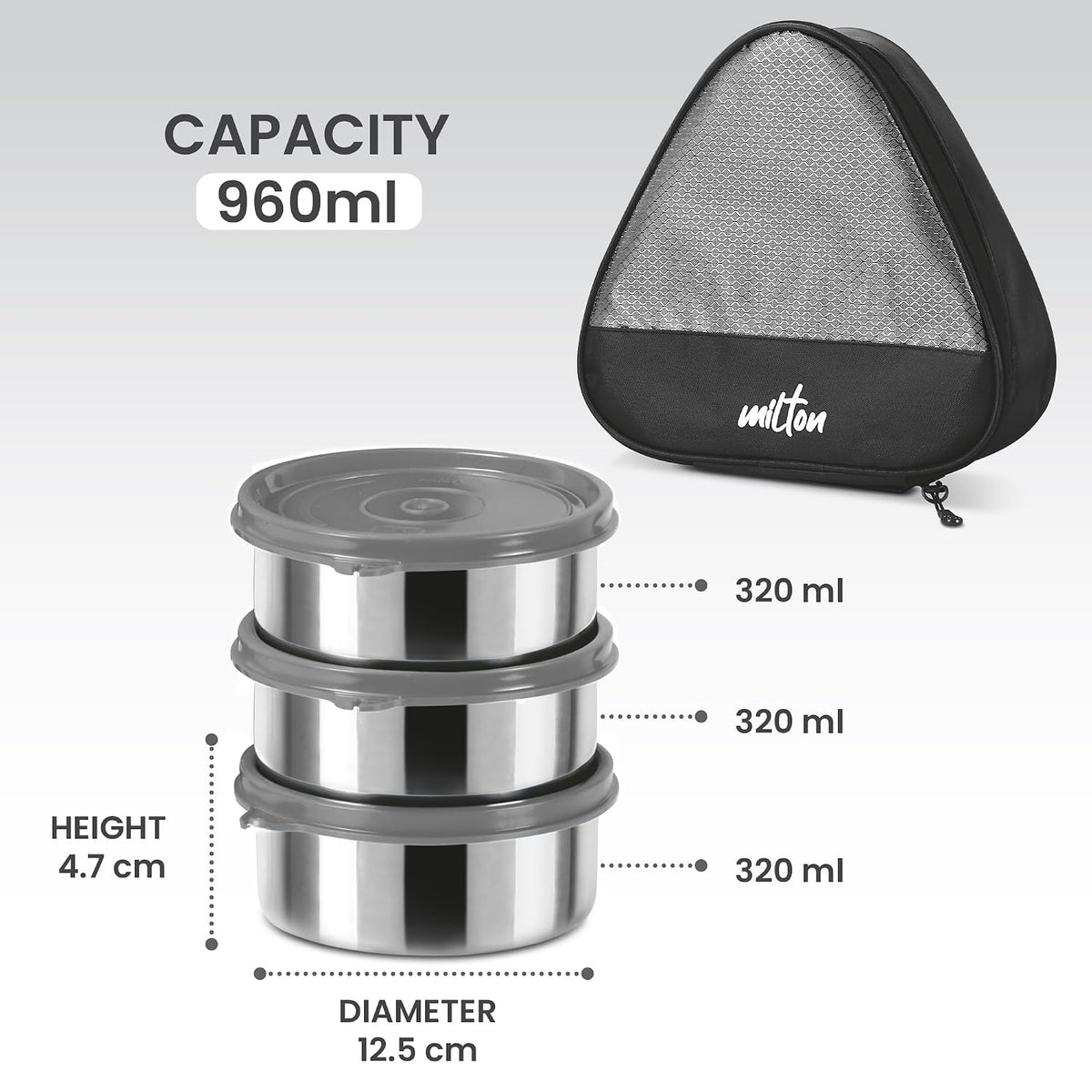 Milton Trident Stainless Steel Lunch Set 3 Container with Bag