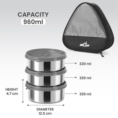 Milton Trident Stainless Steel Lunch Set 3 Container with Bag