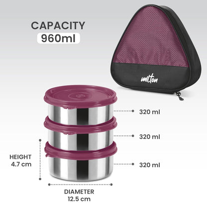 Milton Trident Stainless Steel Lunch Set 3 Container with Bag