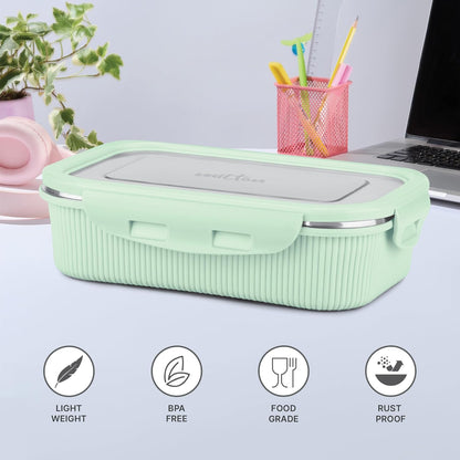 Milton Cool Touch Epic Lunch Box With Inner Container - Plastic Outside Steel Inside Microwavable without Lid - Random Colors