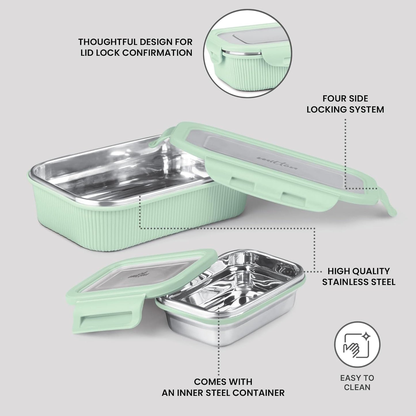 Milton Cool Touch Epic Lunch Box With Inner Container - Plastic Outside Steel Inside Microwavable without Lid - Random Colors