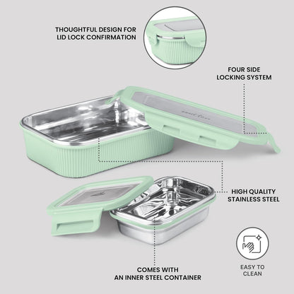Milton Cool Touch Epic Lunch Box With Inner Container - Plastic Outside Steel Inside Microwavable without Lid - Random Colors