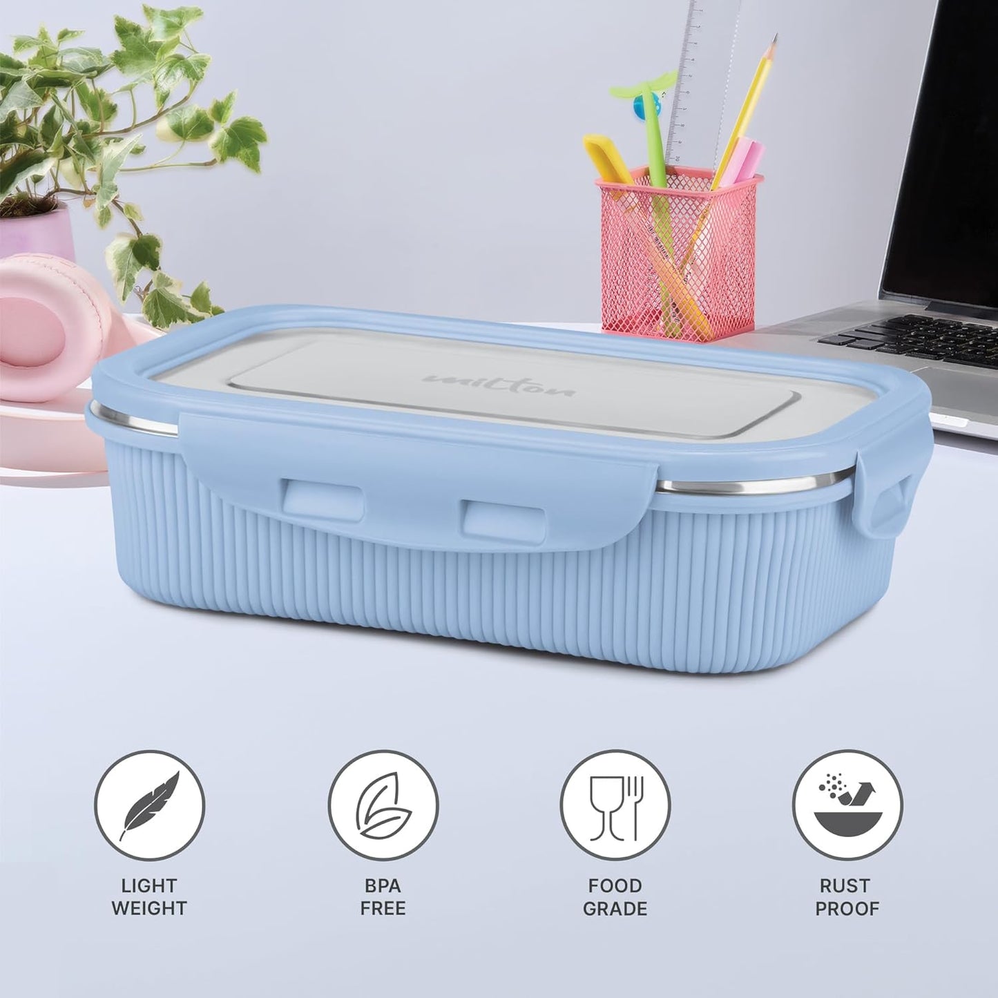 Milton Cool Touch Epic Lunch Box With Inner Container - Plastic Outside Steel Inside Microwavable without Lid - Random Colors
