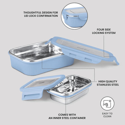 Milton Cool Touch Epic Lunch Box With Inner Container - Plastic Outside Steel Inside Microwavable without Lid - Random Colors