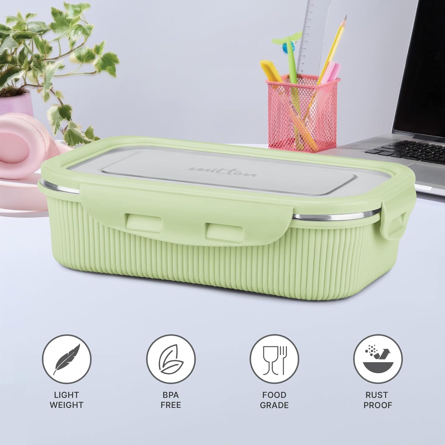 Milton Cool Touch Epic Lunch Box With Inner Container - Plastic Outside Steel Inside Microwavable without Lid - Random Colors