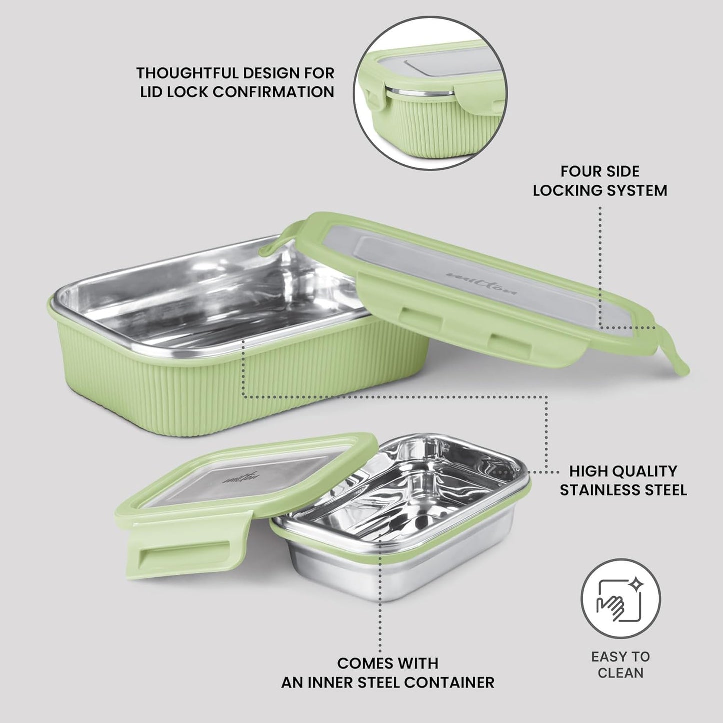 Milton Cool Touch Epic Lunch Box With Inner Container - Plastic Outside Steel Inside Microwavable without Lid - Random Colors