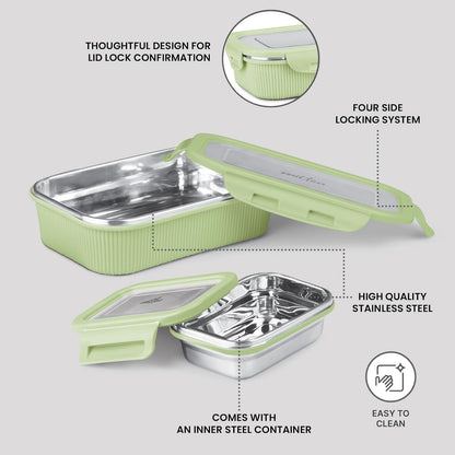 Milton Cool Touch Epic Lunch Box With Inner Container - Plastic Outside Steel Inside Microwavable without Lid - Random Colors