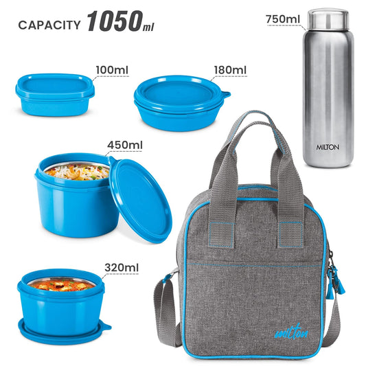 Milton Savor Microwavable Lunch Set with Bottle (Inside Stainless Steel Outside Plastic)