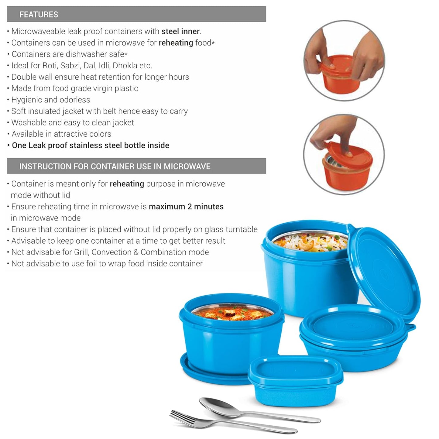 Milton Savor Microwavable Lunch Set with Bottle (Inside Stainless Steel Outside Plastic)