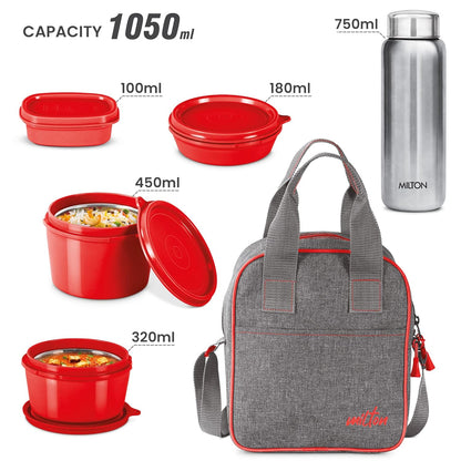 Milton Savor Microwavable Lunch Set with Bottle (Inside Stainless Steel Outside Plastic)