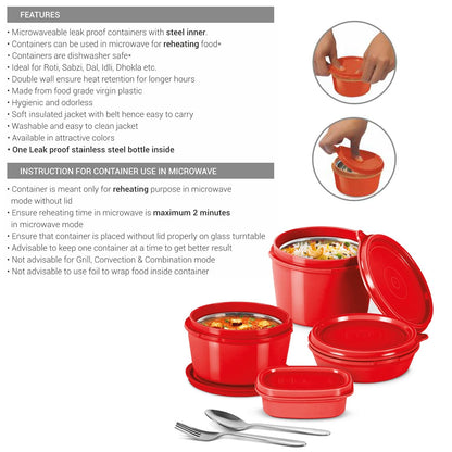 Milton Savor Microwavable Lunch Set with Bottle (Inside Stainless Steel Outside Plastic)