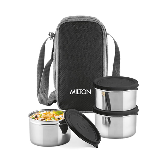Milton Stack Pack 3 Lunch Set with 3 Stainless Steel Containers and Bag