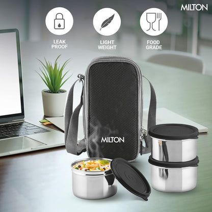Milton Stack Pack 3 Lunch Set with 3 Stainless Steel Containers and Bag