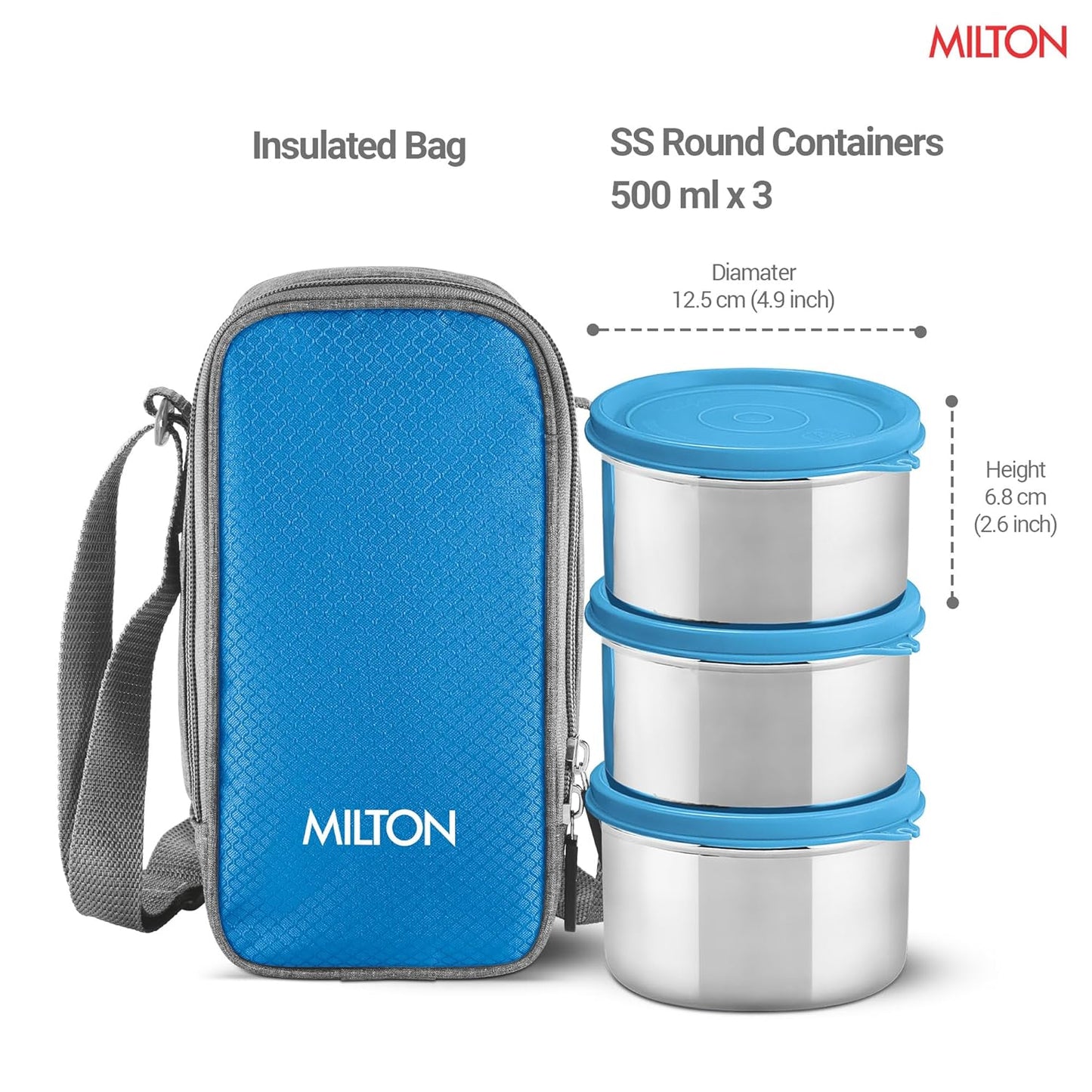 Milton Stack Pack 3 Lunch Set with 3 Stainless Steel Containers and Bag
