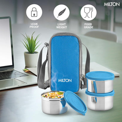 Milton Stack Pack 3 Lunch Set with 3 Stainless Steel Containers and Bag