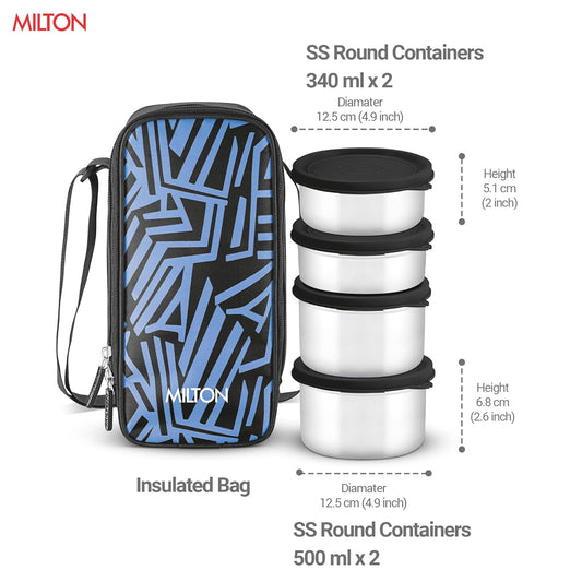 Milton Stack Pack 4 Lunch Set with 4 Stainless Steel Containers and Bag