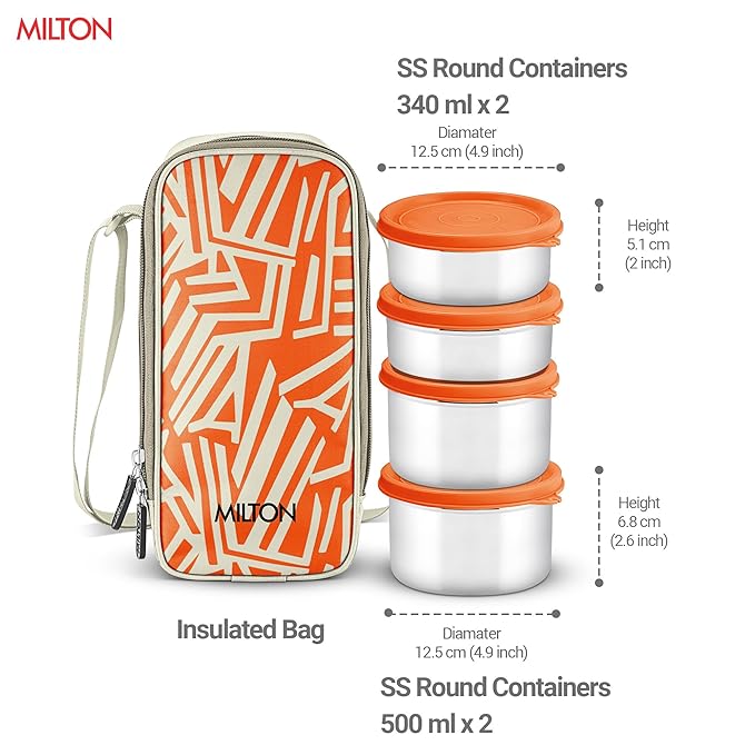 Milton Stack Pack 4 Lunch Set with 4 Stainless Steel Containers and Bag