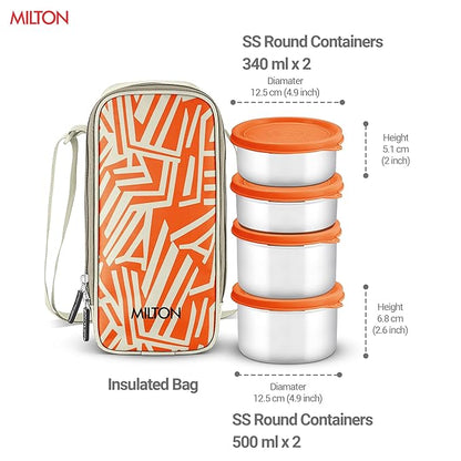 Milton Stack Pack 4 Lunch Set with 4 Stainless Steel Containers and Bag