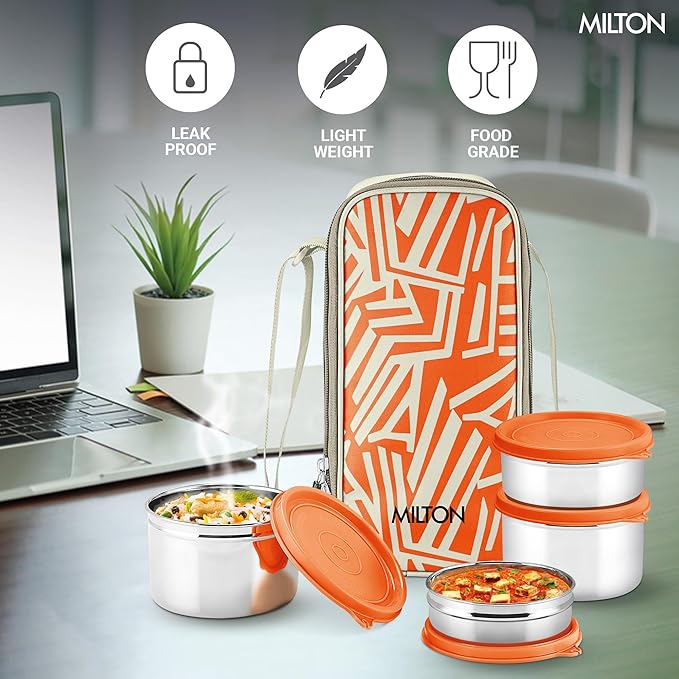 Milton Stack Pack 4 Lunch Set with 4 Stainless Steel Containers and Bag