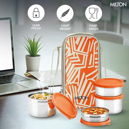 Milton Stack Pack 4 Lunch Set with 4 Stainless Steel Containers and Bag