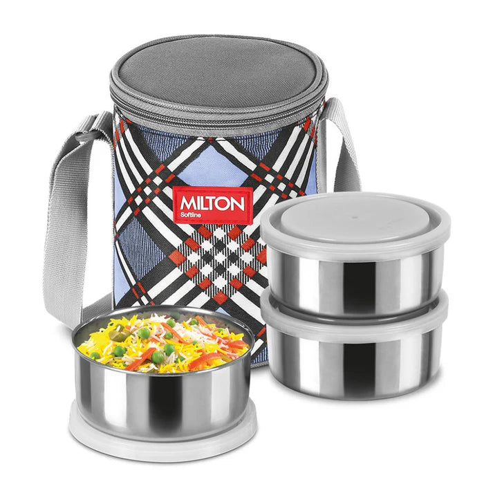 Milton Steel Treat 3 Lunch Set with 3 Stainless Steel Containers and Bag