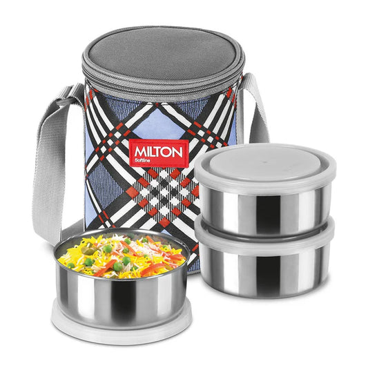 Milton Steel Treat 3 Lunch Set with 3 Stainless Steel Containers and Bag