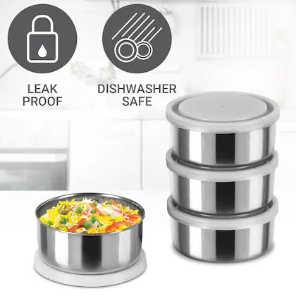 Milton Steel Treat 4 Lunch Set with 4 Stainless Steel Containers and Bag