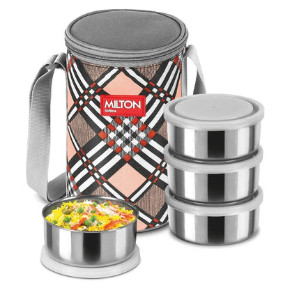 Milton Steel Treat 4 Lunch Set with 4 Stainless Steel Containers and Bag