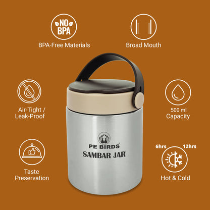 PE Birds Expresso Sambar Jar 500ml Thermal Vacuum Insulated Food Jar