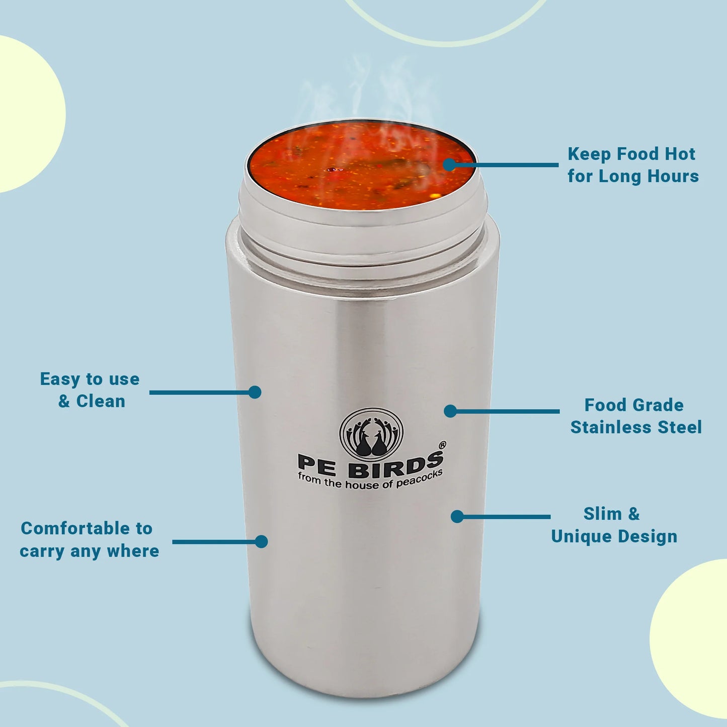 PE Birds Flow Sambar Jar 300ml Thermal Vacuum Insulated Food Jar