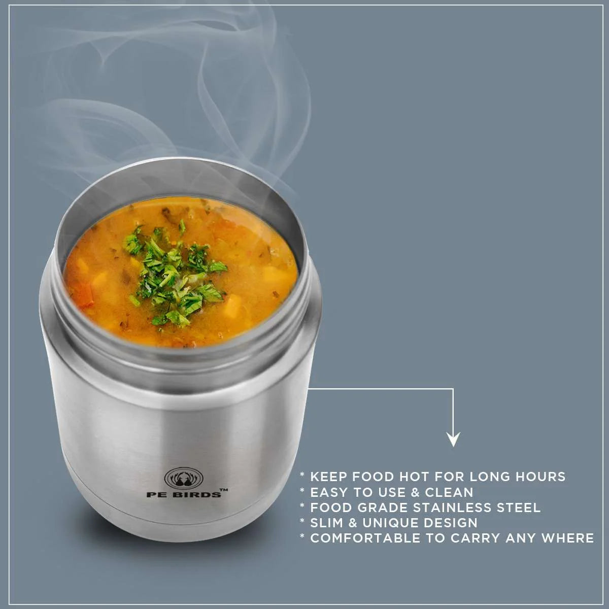 PE Birds Sambar Jar 260ml Thermal Vacuum Insulated Food Container