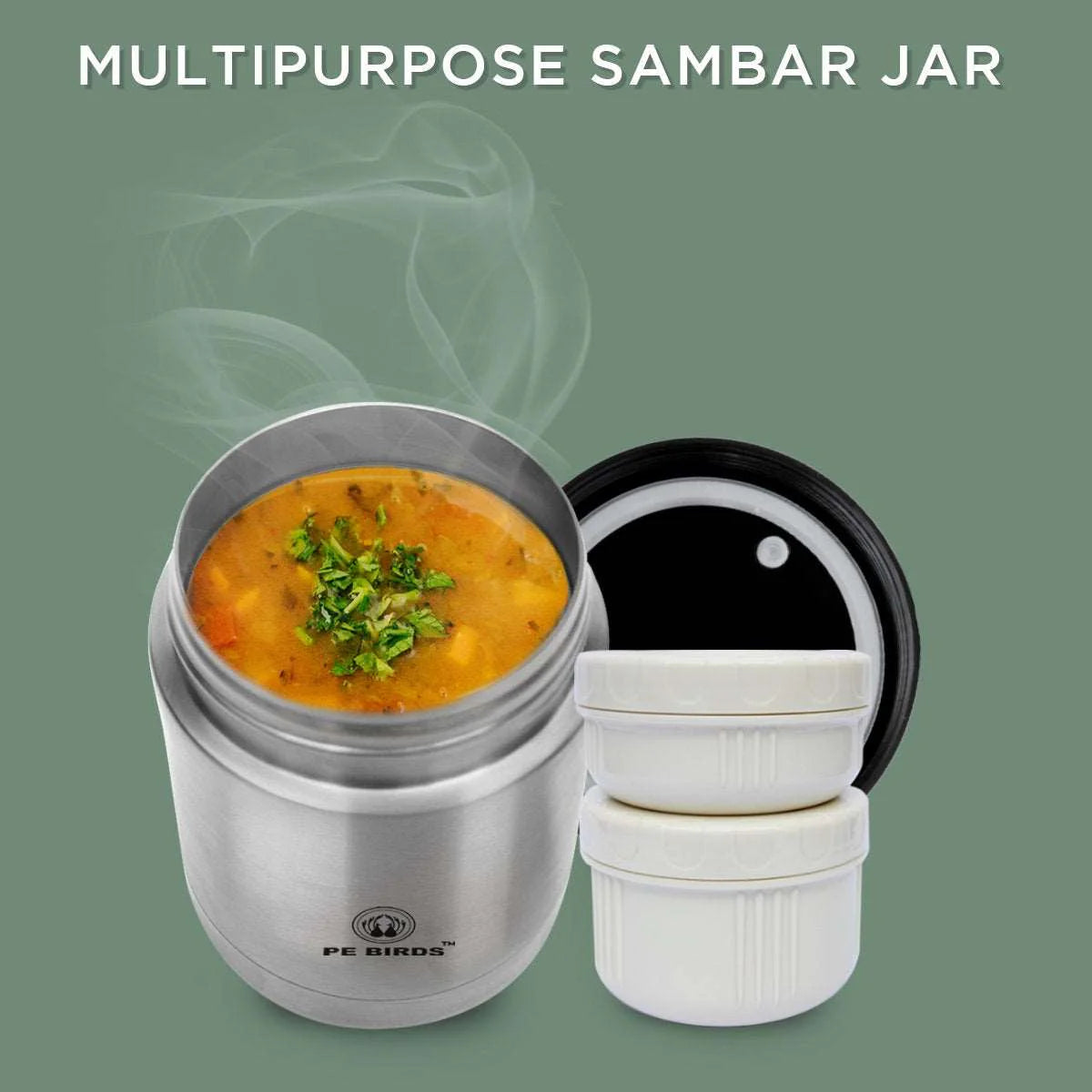PE Birds Sambar Jar Stainless Steel Vacuum Insulated 1000ml