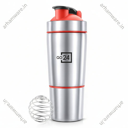 Go24 Kinetic Shaker 900 Stainless Steel Protein Shaker with Extra Compartment