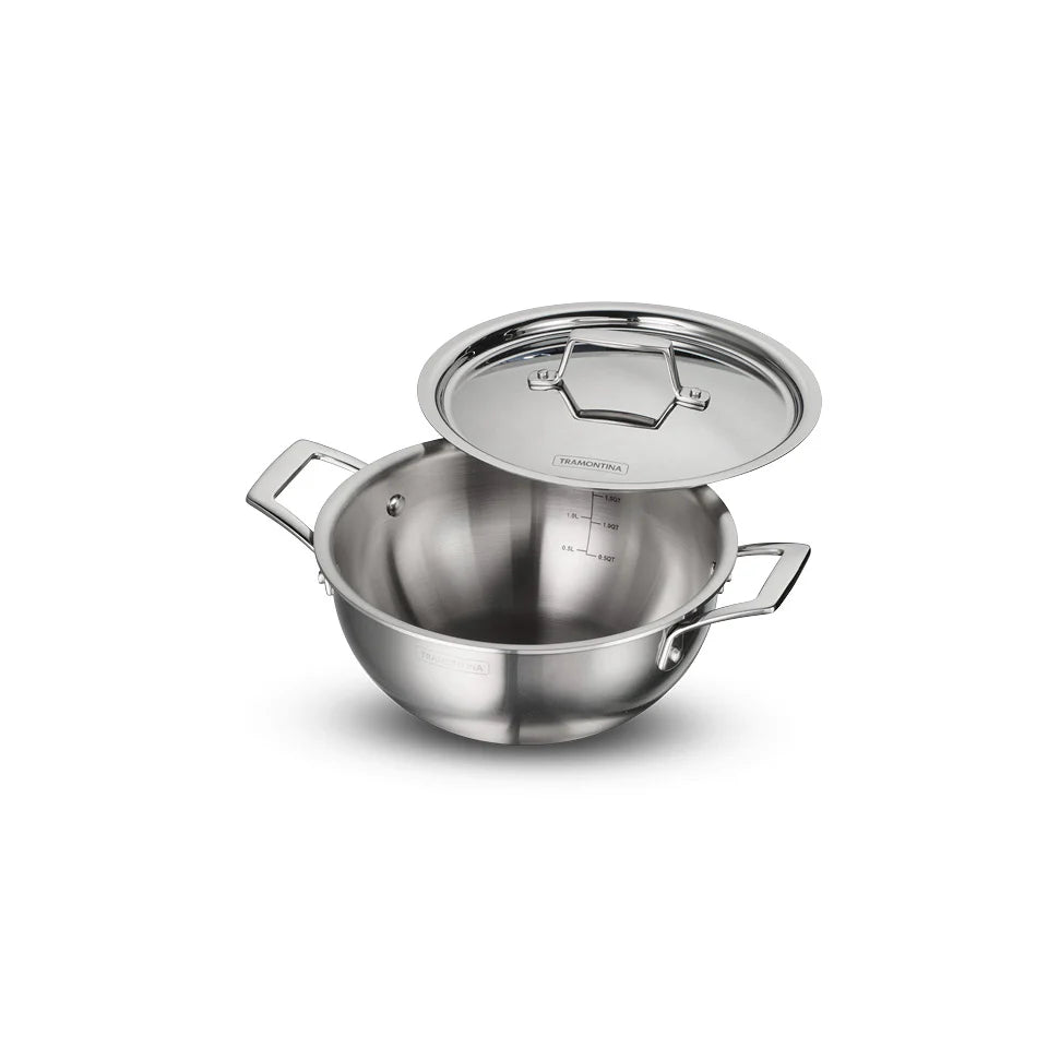 Tramontina Aeion Deep Kadai with SS Lid (20, 24, 26, 28, 32, 36, 40cm) Tri-Ply Clad Stainless Steel